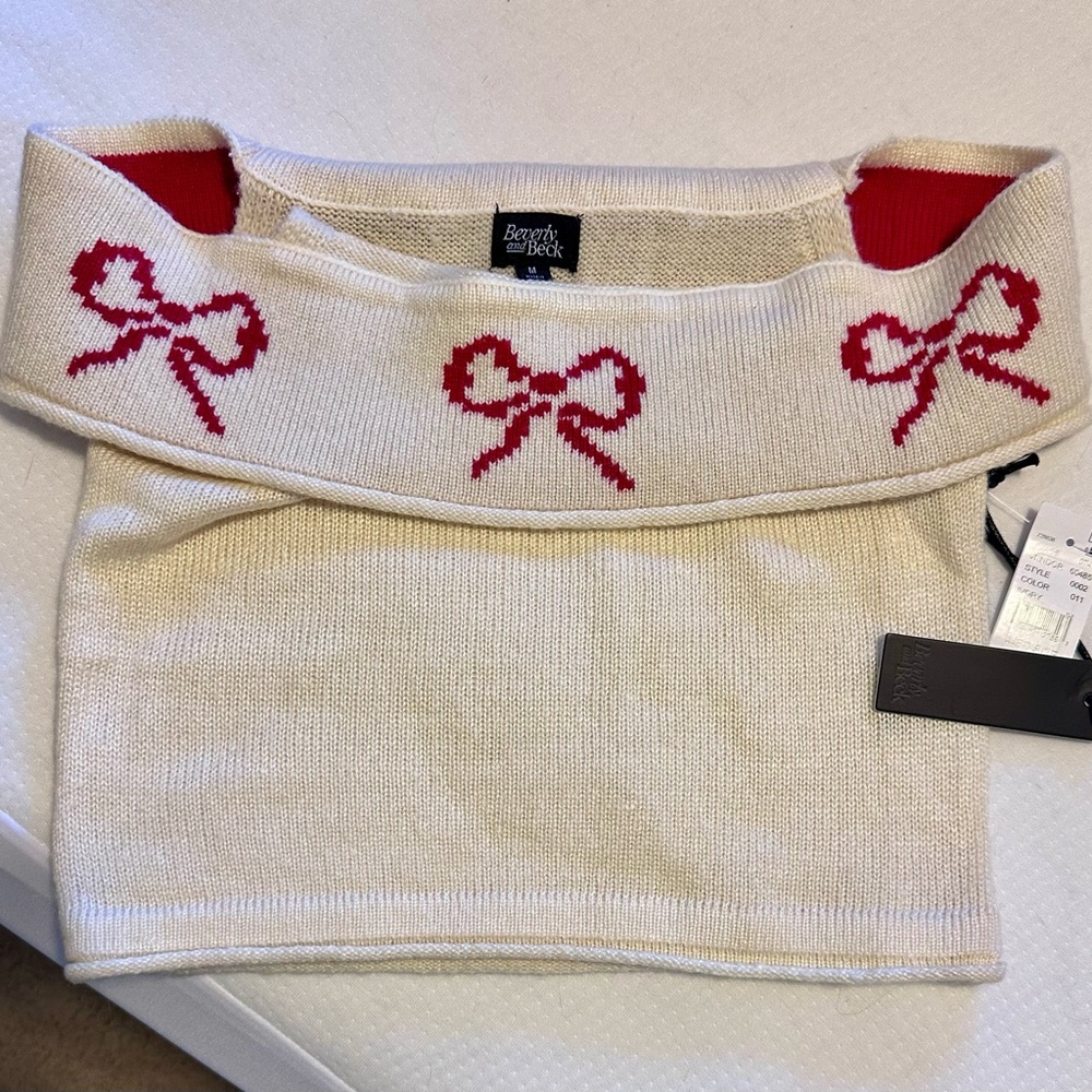 NWT cropped off shoulder sweater with bows